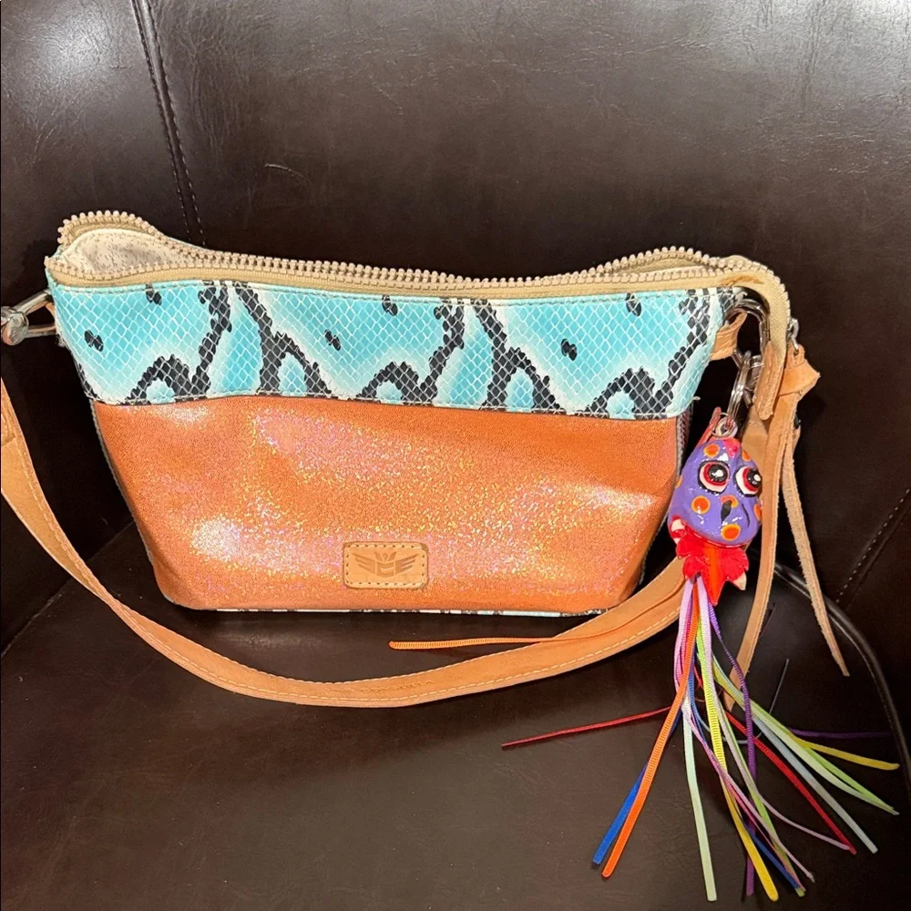 Consuela Vibrant Orange and Aqua Clutch - Picture 1 of 3